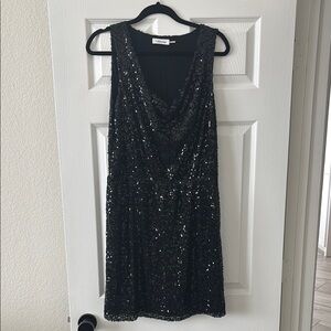 Calvin Klein Black Sequin Mini Dress V-Neck Cocktail